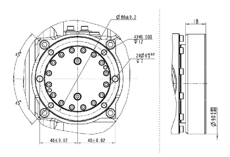 DIMENSION CHART OF ROBOT END-MOUNTED VBR20-1600T2